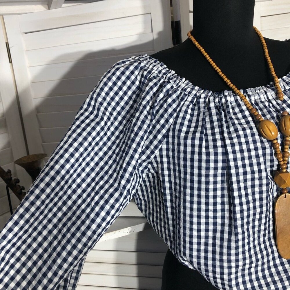 Sanctuary Claire Gingham Print Top White Navy Blue M - Picture 7 of 10